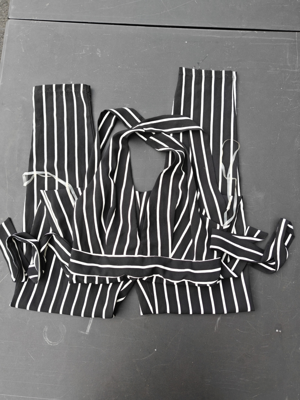 Black and White Striped Jumpsuit With Cross Back